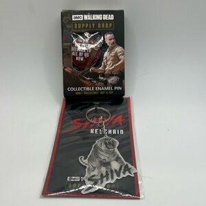 The Walking Dead Supply Drop Enamel Pin & Shiva Keychain - Black Red Silver